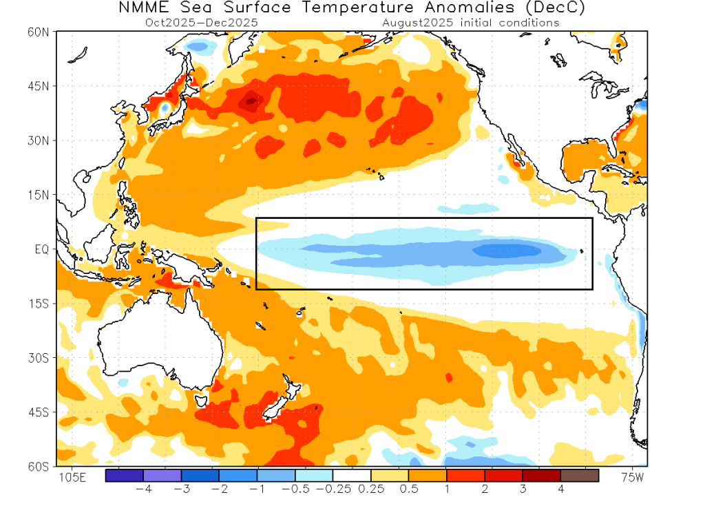 nmme long range forecast la nina emerging united states canada weather winter 2025 2026
