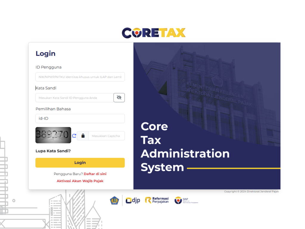 Tangkapan Layar Login Coretax DJP